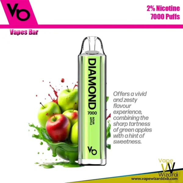 vapes bar diamond 7000 20mg sour apple